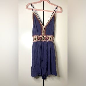 American Eagle Outfitters Blue Crisscross/Smock Back Crochet Romper Size Large